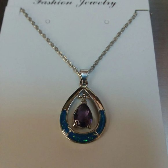 925 Sterling Silver Blue Opal Teardrop Mystic Topaz Necklace - Picture 10 of 10
